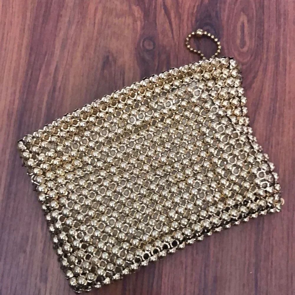 Whiting & Davis vintage Small gold evening bag handbag ￼